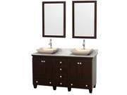 Wyndham Collection Acclaim 60 inch Double Bathroom Vanity in Espresso White Carrera Marble Countertop Avalon Ivory Marble Sinks and 24 inch Mirrors