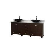 Wyndham Collection Acclaim 80 inch Double Bathroom Vanity in Espresso White Carrera Marble Countertop Arista Black Granite Sinks and No Mirrors