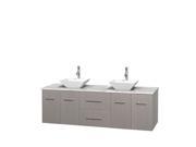 Wyndham Collection Centra 72 inch Double Bathroom Vanity in Gray Oak White Carrera Marble Countertop Pyra White Porcelain Sinks and No Mirror