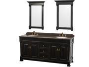 Wyndham Collection Andover 72 inch Double Bathroom Vanity in Black Imperial Brown Granite Countertop Undermount Oval Sinks and 28 inch Mirrors