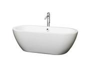 Wyndham Collection Soho 68 inch Freestanding Bathtub in White with Floor Mounted Faucet Drain and Overflow Trim in Polished Chrome
