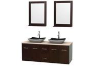 Wyndham Collection Centra 60 inch Double Bathroom Vanity in Espresso Ivory Marble Countertop Altair Black Granite Sinks and 24 inch Mirrors