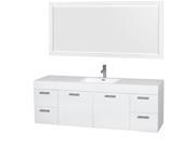 Wyndham Collection Amare 72 inch Single Bathroom Vanity in Glossy White Acrylic Resin Countertop Integrated Sink and 70 inch Mirror