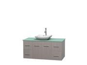 Wyndham Collection Centra 48 inch Single Bathroom Vanity in Gray Oak Green Glass Countertop Avalon White Carrera Marble Sink and No Mirror