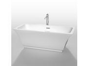 Wyndham Collection Galina 67 inch Freestanding Bathtub in White with Floor Mounted Faucet Drain and Overflow Trim in Polished Chrome