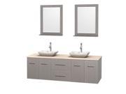 Wyndham Collection Centra 72 inch Double Bathroom Vanity in Gray Oak Ivory Marble Countertop Avalon White Carrera Marble Sinks and 24 inch Mirrors