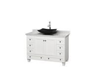 Wyndham Collection Acclaim 48 inch Single Bathroom Vanity in White White Carrera Marble Countertop Arista Black Granite Sink and No Mirror