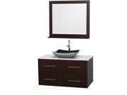 Wyndham Collection Centra 42 inch Single Bathroom Vanity in Espresso White Man Made Stone Countertop Altair Black Granite Sink and 36 inch Mirror