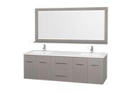 Wyndham Collection Centra 72 inch Double Bathroom Vanity in Gray Oak White Man Made Stone Countertop Square Porcelain Undermount Sinks and 70 inch Mirror