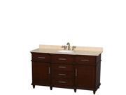 Wyndham Collection Berkeley 60 inch Single Bathroom Vanity in Dark Chestnut with Ivory Marble Top with White Undermount Oval Sink and No Mirror