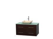 Wyndham Collection Centra 42 inch Single Bathroom Vanity in Espresso Green Glass Countertop Avalon Ivory Marble Sink and No Mirror