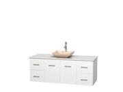 Wyndham Collection Centra 60 inch Single Bathroom Vanity in Matte White White Man Made Stone Countertop Avalon Ivory Marble Sink and No Mirror