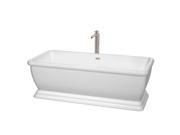 Wyndham Collection Candace 68 inch Freestanding Bathtub in White with Floor Mounted Faucet Drain and Overflow Trim in Brushed Nickel