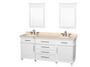 Wyndham Collection Berkeley 72 inch Double Bathroom Vanity in White with Ivory Marble Top with White Undermount Oval Sinks and 24 inch Mirrors