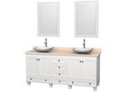Wyndham Collection Acclaim 72 inch Double Bathroom Vanity in White Ivory Marble Countertop Arista White Carrera Marble Sinks and 24 inch Mirrors