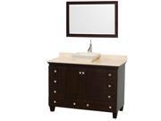 Wyndham Collection Acclaim 48 inch Single Bathroom Vanity in Espresso Ivory Marble Countertop Pyra Bone Sink and 24 inch Mirror