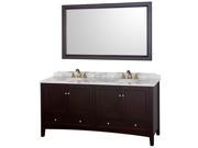 Wyndham Collection Audrey 72 inch Double Bathroom Vanity in Espresso White Carrera Marble Countertop White Porcelain Undermount Sinks and 60 inch Mirror