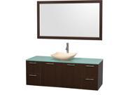 Wyndham Collection Amare 60 inch Single Bathroom Vanity in Espresso Green Glass Countertop Arista Ivory Marble Sink and 58 inch Mirror