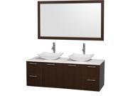 Wyndham Collection Amare 60 inch Double Bathroom Vanity in Espresso White Man Made Stone Countertop Arista White Carrera Marble Sinks and 58 inch Mirror