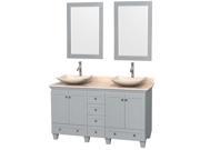Wyndham Collection Acclaim 60 inch Double Bathroom Vanity in Oyster Gray Ivory Marble Countertop Arista Ivory Marble Sinks and 24 inch Mirrors