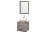Wyndham Collection Centra 24 inch Single Bathroom Vanity in Gray Oak Ivory Marble Countertop Pyra Bone Porcelain Sink and 24 inch Mirror