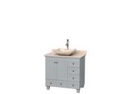 Wyndham Collection Acclaim 36 inch Single Bathroom Vanity in Oyster Gray Ivory Marble Countertop Avalon Ivory Marble Sink and No Mirror