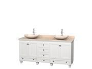 Wyndham Collection Acclaim 72 inch Double Bathroom Vanity in White Ivory Marble Countertop Arista Ivory Marble Sinks and No Mirrors