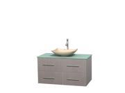 Wyndham Collection Centra 42 inch Single Bathroom Vanity in Gray Oak Green Glass Countertop Arista Ivory Marble Sink and No Mirror