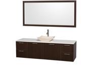 Wyndham Collection Amare 72 inch Single Bathroom Vanity in Espresso with White Man Made Stone Top with Ivory Marble Sink and 70 inch Mirror