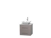 Wyndham Collection Centra 24 inch Single Bathroom Vanity in Gray Oak White Carrera Marble Countertop Pyra White Porcelain Sink and No Mirror