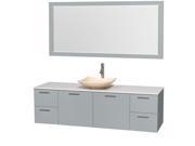 Wyndham Collection Amare 72 inch Single Bathroom Vanity in Dove Gray White Man Made Stone Countertop Arista Ivory Marble Sink and 70 inch Mirror