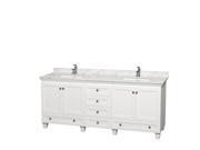 Wyndham Collection Acclaim 80 inch Double Bathroom Vanity in White White Carrera Marble Countertop Undermount Square Sinks and No Mirrors