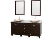 Wyndham Collection Acclaim 72 inch Double Bathroom Vanity in Espresso White Carrera Marble Countertop Arista Ivory Marble Sinks and 24 inch Mirrors
