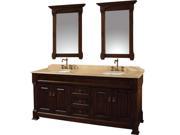 Wyndham Collection Andover 72 inch Double Bathroom Vanity in Dark Cherry Ivory Marble Countertop Undermount Oval Sinks and 28 inch Mirrors