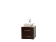 Wyndham Collection Centra 24 inch Single Bathroom Vanity in Espresso Ivory Marble Countertop Pyra White Porcelain Sink and No Mirror