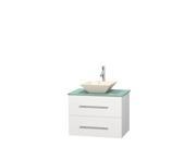 Wyndham Collection Centra 30 inch Single Bathroom Vanity in Matte White Green Glass Countertop Pyra Bone Porcelain Sink and No Mirror
