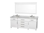 Wyndham Collection Berkeley 80 inch Double Bathroom Vanity in White with White Carrera Marble Top with White Undermount Oval Sinks and 70 inch Mirror