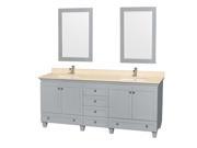 Wyndham Collection Acclaim 80 inch Double Bathroom Vanity in Oyster Gray Ivory Marble Countertop Undermount Square Sinks and 24 inch Mirrors