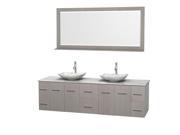 Wyndham Collection Centra 80 inch Double Bathroom Vanity in Gray Oak White Carrera Marble Countertop Arista White Carrera Marble Sinks and 70 inch Mirror