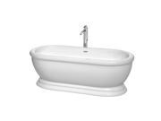 Wyndham Collection Mary 68 inch Freestanding Bathtub in White with Floor Mounted Faucet Drain and Overflow Trim in Polished Chrome