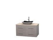 Wyndham Collection Centra 42 inch Single Bathroom Vanity in Gray Oak Ivory Marble Countertop Altair Black Granite Sink and No Mirror