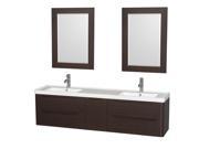 Wyndham Collection Murano 72 inch Double Bathroom Vanity in Espresso Acrylic Resin Countertop Integrated Sinks and 24 inch Mirrors