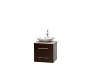 Wyndham Collection Centra 24 inch Single Bathroom Vanity in Espresso Ivory Marble Countertop Arista White Carrera Marble Sink and No Mirror