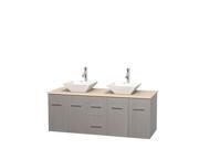 Wyndham Collection Centra 60 inch Double Bathroom Vanity in Gray Oak Ivory Marble Countertop Pyra White Porcelain Sinks and No Mirror
