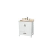 Wyndham Collection Sheffield 30 inch Single Bathroom Vanity in White Ivory Marble Countertop Undermount Oval Sink and No Mirror