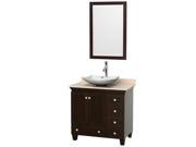 Wyndham Collection Acclaim 36 inch Single Bathroom Vanity in Espresso Ivory Marble Countertop Arista White Carrera Marble Sink and 24 inch Mirror