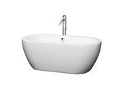 Wyndham Collection Soho 60 inch Freestanding Bathtub in White with Floor Mounted Faucet Drain and Overflow Trim in Polished Chrome