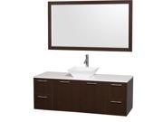 Wyndham Collection Amare 60 inch Single Bathroom Vanity in Espresso with White Man Made Stone Top with White Porcelain Sink and 58 inch Mirror