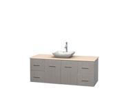 Wyndham Collection Centra 60 inch Single Bathroom Vanity in Gray Oak Ivory Marble Countertop Avalon White Carrera Marble Sink and No Mirror