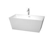 Wyndham Collection Sara 63 inch Freestanding Bathtub in White with Floor Mounted Faucet Drain and Overflow Trim in Polished Chrome